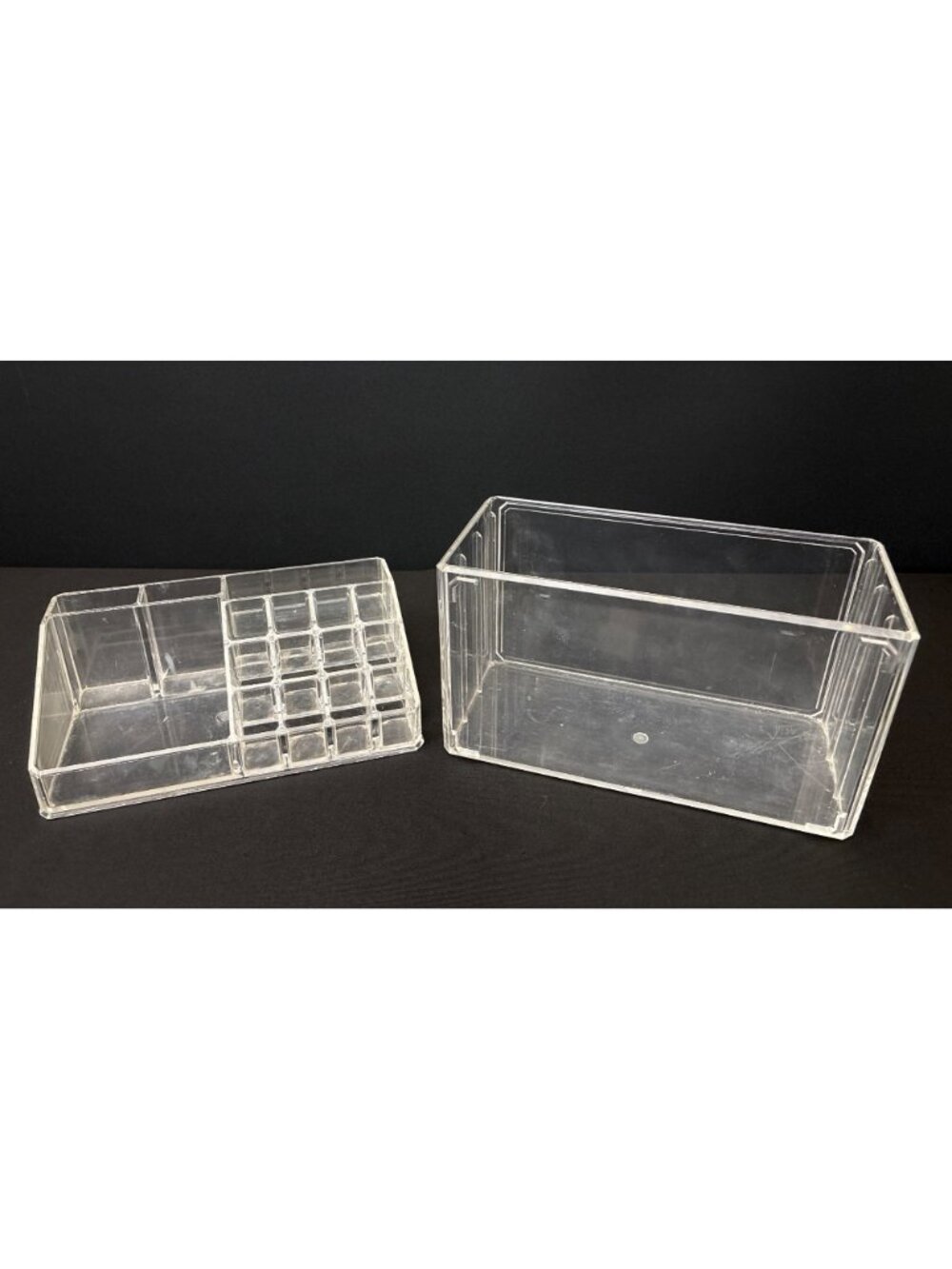 Clear Acrylic Multi-Compartment Makeup Organizer Rectangular Bin Storage Vanity - Picture 2 of 15